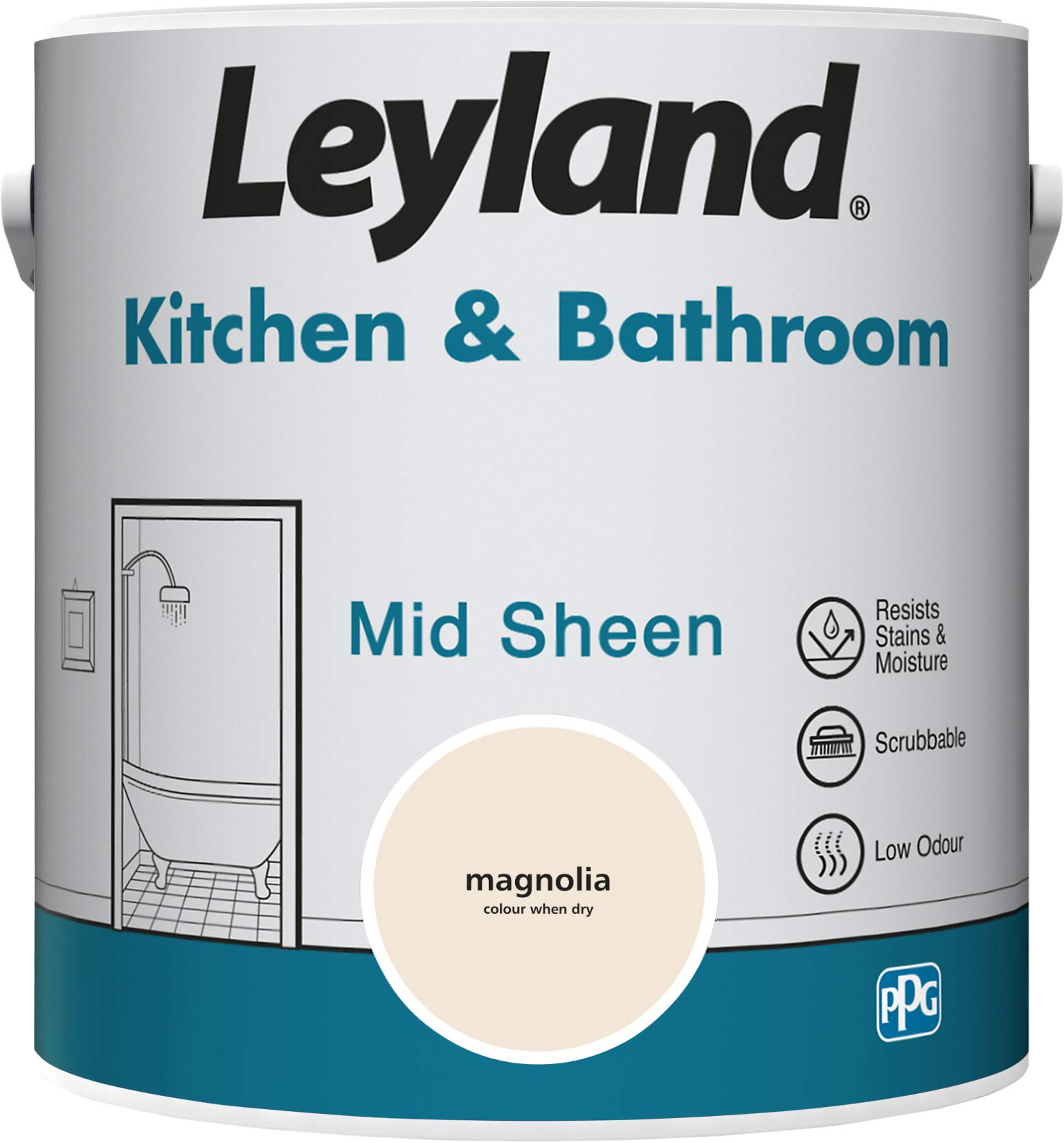 Leyland Kitchen & Bathroom Mid Sheen, Magnolia, 2.5 Litre