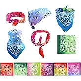 FASOTY 6 Pieces Tie Dye Bandana Cotton Paisley Bandanas Headbands Cowboy Handkerchiefs for Men and Women Multi-Purpose Head Wrap Neck Scarf Wristband Sets