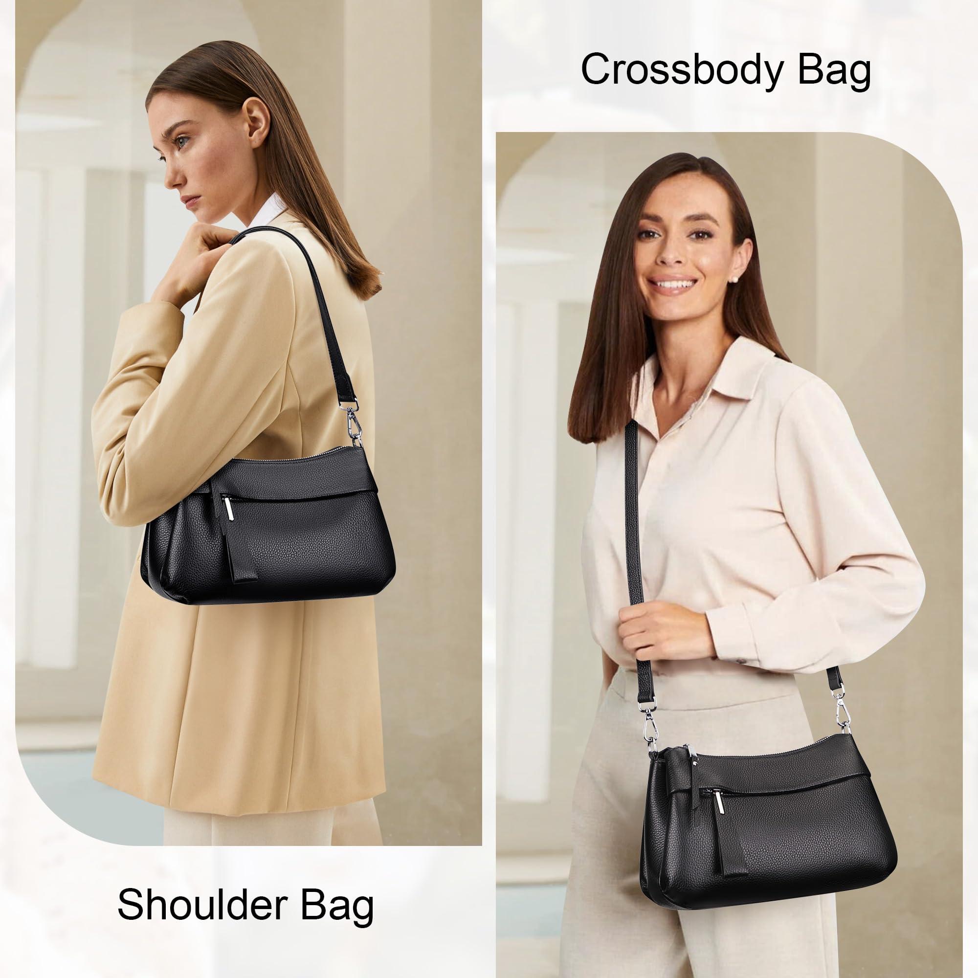 Over Earth Genuine Leather Crossbody Bags for Women Small Hobo Handbags Shoulder Purses with 2 Detachable Straps