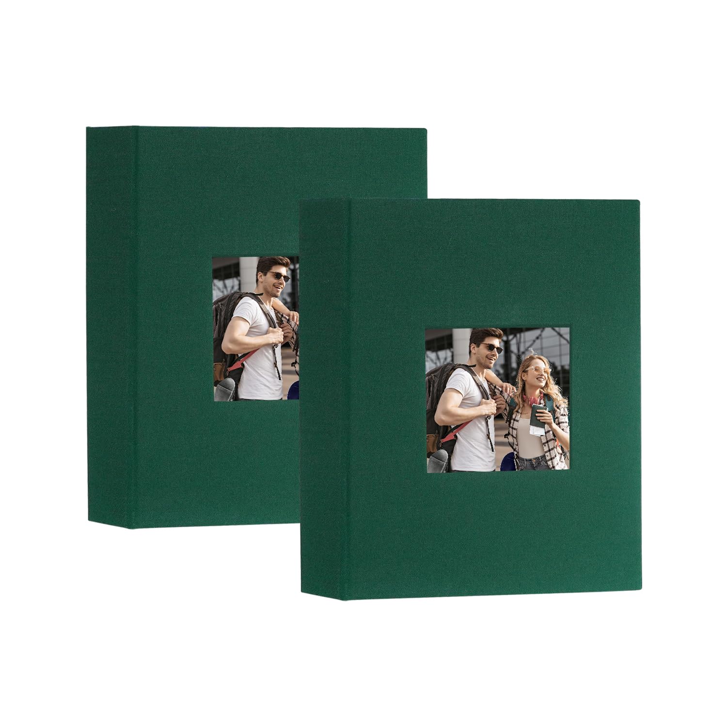 Miaikoe Small Photo Album 6x4 50 Pockets 2 Packs, Slip in Top Loading Linen Album Book Holds 100 Vertical 10x15cm Photos for Family Wedding Baby(Dark Green)