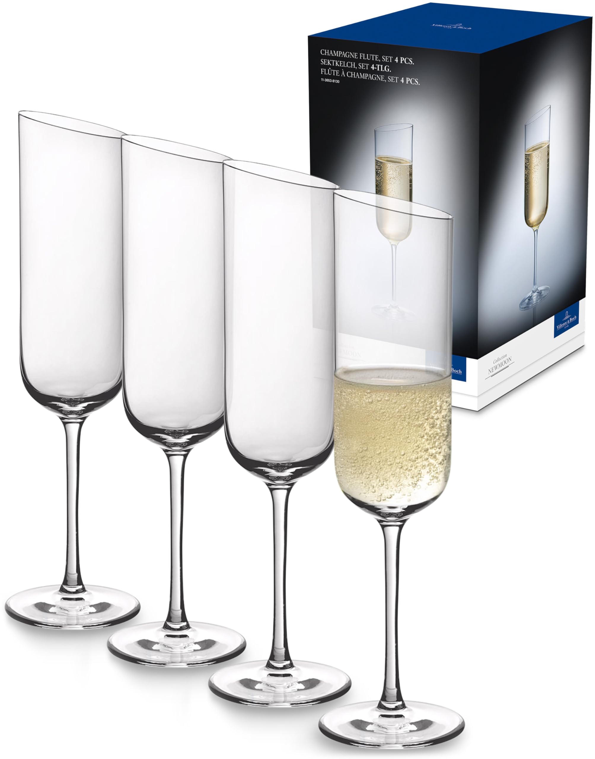 Villeroy & Boch - NewMoon Champagne Glass Set, 4 Pieces, Elegant, Modern Sloping Champagne Glasses, Crystal Glass, Transparent, Dishwasher Safe