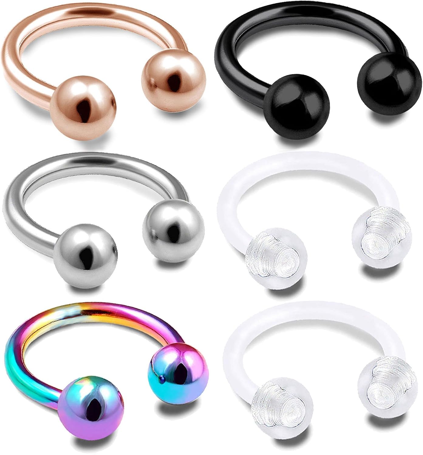 6PCS Surgical Steel Horseshoe Circular Barbell 16 Gauge Snake Bites