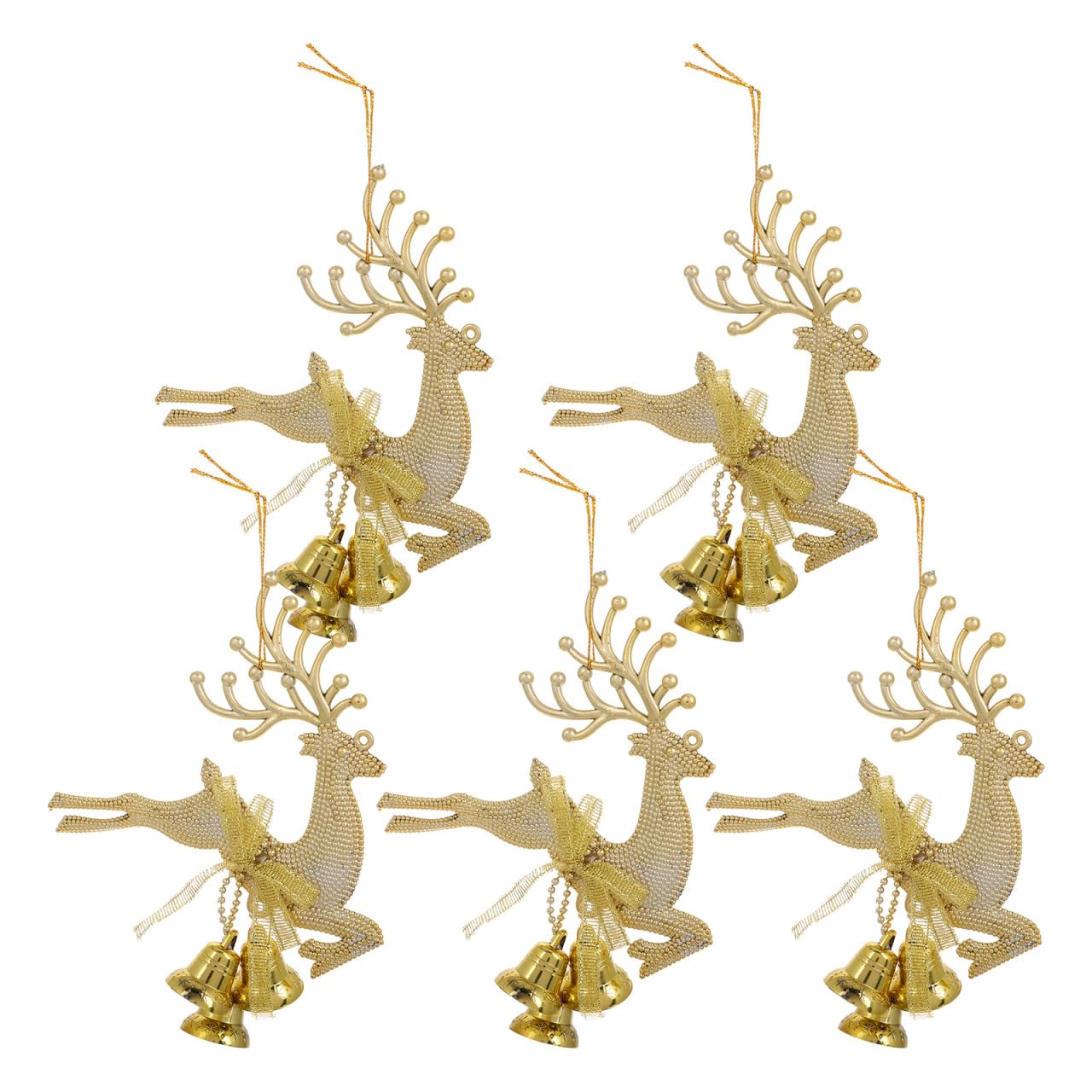 Amosfun Christmas Tree Decoration Golden Elk Bell Hanging Pendant Christmas Tree Decoration for Christmas Home Party Ornaments Without Rope 14.5 x 13 x 1 cm