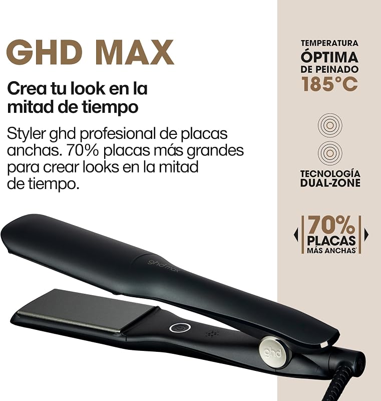 Max - Plancha de Pelo Profesional de Placas Anchas, Más Brillo.