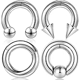 ONESING 4Pcs 8G Septum Ring Kit - Surgical Steel Stretched Piercing Jewelry for Lip, Nose, Helix, Tragus - Hoop Earrings for Women Men, Silver 12mm