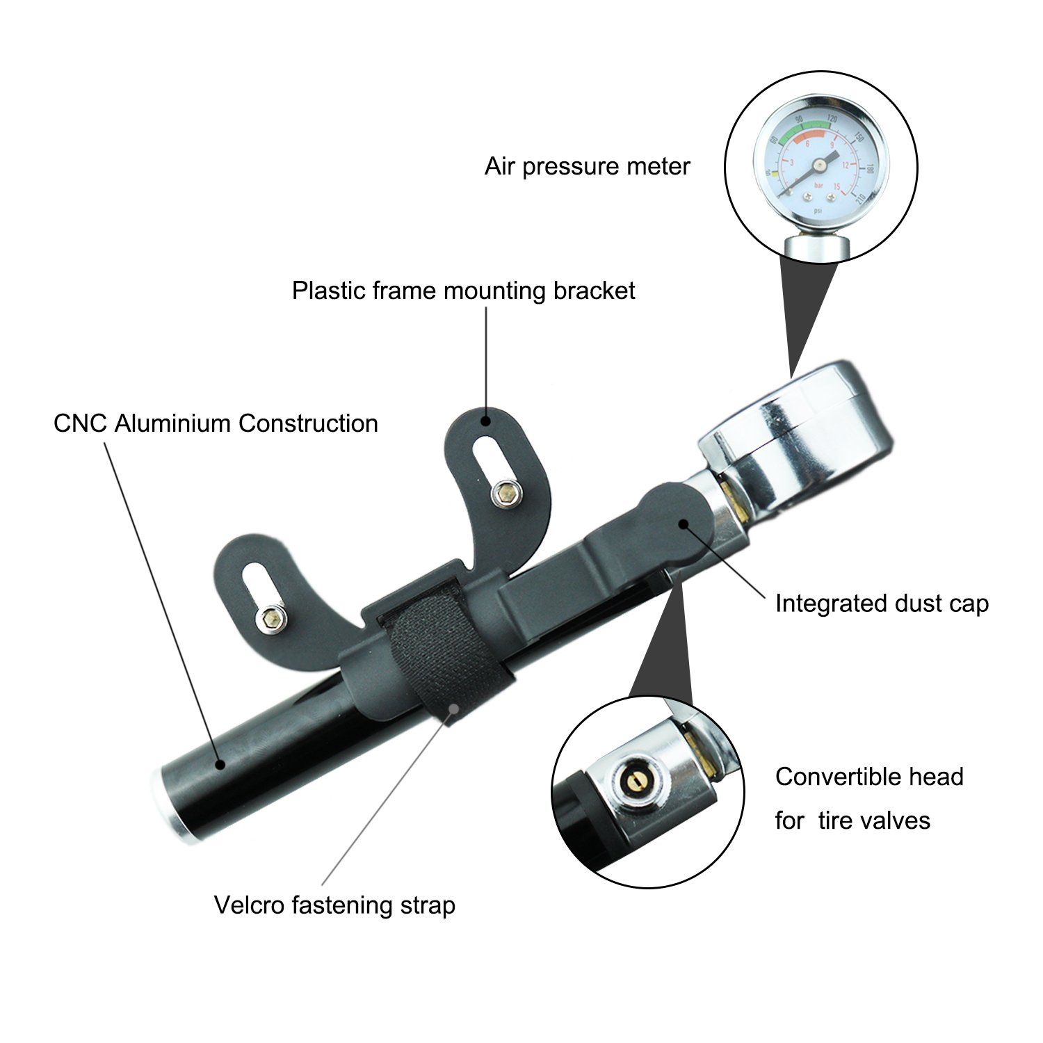 ACVCY Mini Bike Hand Pump, Aluminum Frame Portable and Lightweight Tire Pump Bonus with Bike Repair Kit Fit Presta & Schrader Valve High Pressure Cycle Pump & Glueless Emergency Puncture Kit