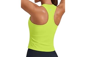 PINSPARK Workout Tops for Women Racerback Tank Top with Built in Bras Waist Length Yoga Tops Padded Athletic Gym Shirt
