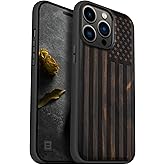 Carveit Magnetic Wood Case for iPhone 14 Pro Max [Natural Wood & Black Soft TPU] Unique & Classy Wooden Shockproof Protective Cover Compatible with magsafe (American Flag -Blackwood)