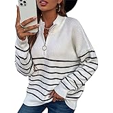 KOOSUFA Womens Half Zip Sweater Pullover Fall Winter Long Sleeve Stripe Solid Zipper Sweatshirt Stand Collar Knit Top