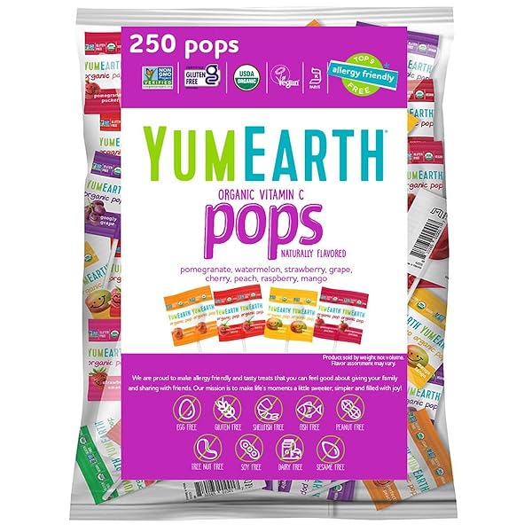 YUMEARTH ORGANIC VITAMIN C POPS VARIETY PACK, 250 FRUIT FLAVORED FAVORITES LOLLIPOPS, ALLERGY FRIENDLY, GLUTEN FREE, NON-GMO, VEGAN, NO ARTIFICIAL FLAVORS OR DYES