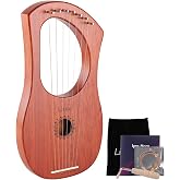 LIEKE 7 String Lyre Harp Instrument for Beginner Adults | Mahogany Body,Bone Saddle,Includes Tuning Wrench,Metal Strings,Bag, for Practice &amp; Performance,Yoga Meditation Relaxation