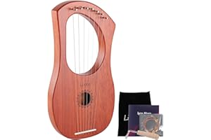 LIEKE 7 String Lyre Harp Instrument with Tuning Wrench,Metal Strings,Bag, Mahogany Body and Bone Saddle,Lyre Harp Kit Gift for Kids Adults Beginner