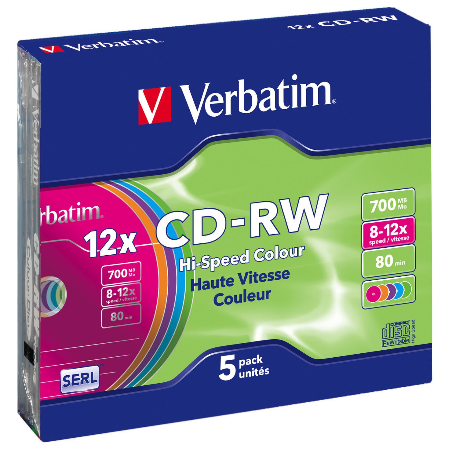 Verbatim 43167 COL 80MIN 12X CD-RW 5-PK