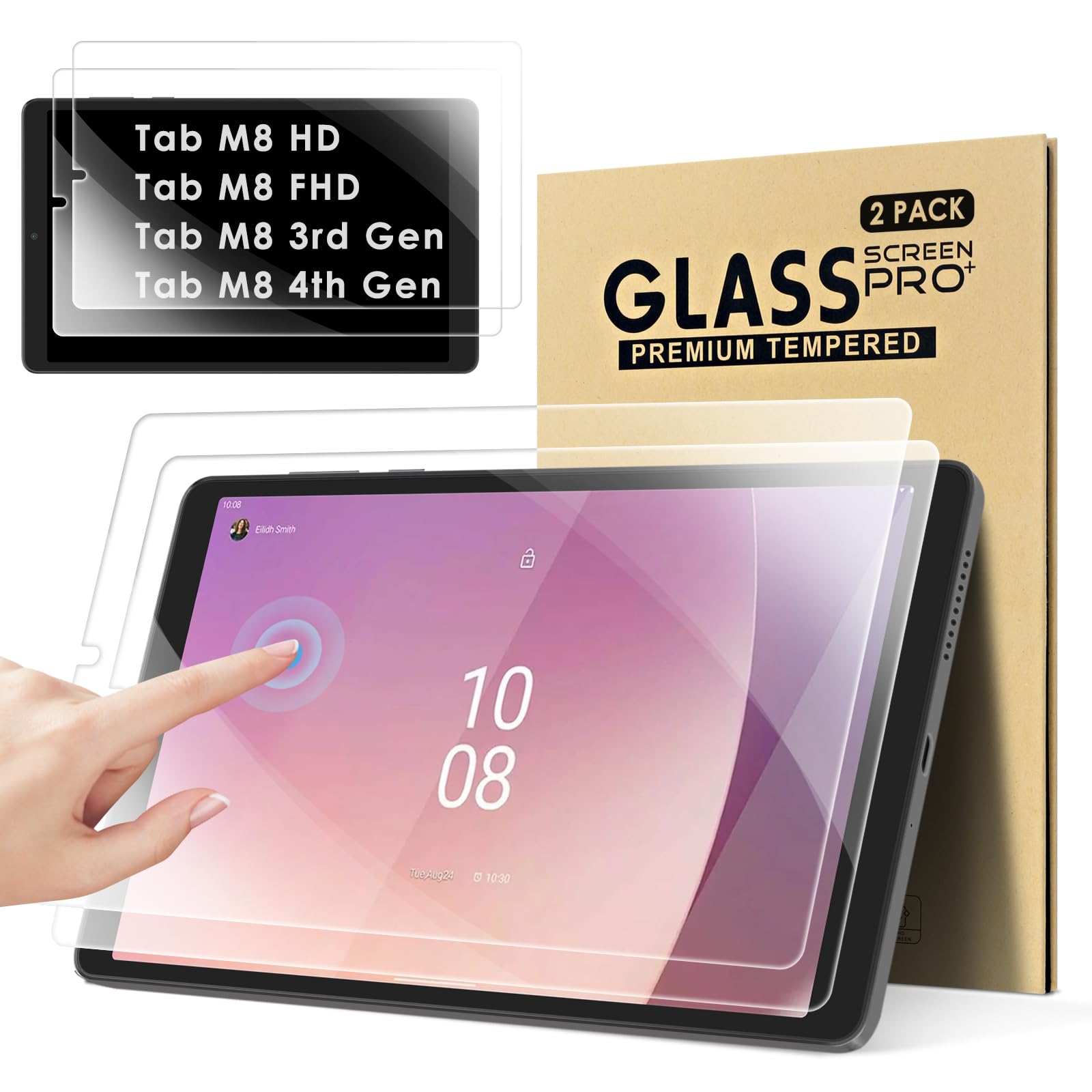KATUMO [2 Pack Screen Protector for Lenovo Tab M8 4th Gen/ M8FHD TB-8705F/N 8"/ M8HD TB-8505F/X/M8 3rd Gen TB-8506 Tempered Glass Film Protective Screen for Lenovo M8FHD TB-8705F/N, TabM8 HD