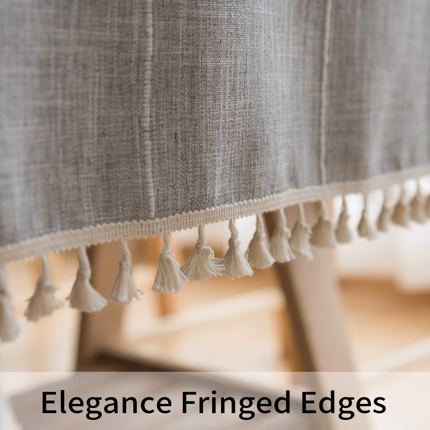 smiry Embroidery Tassel Tablecloth - Cotton Linen Dust-Proof Table Cover for Kitchen Dining Room Party Home Tabletop Decoration (Rectangle/Oblong, 55 x 86 Inch, Light Grey): Kitchen & Dining