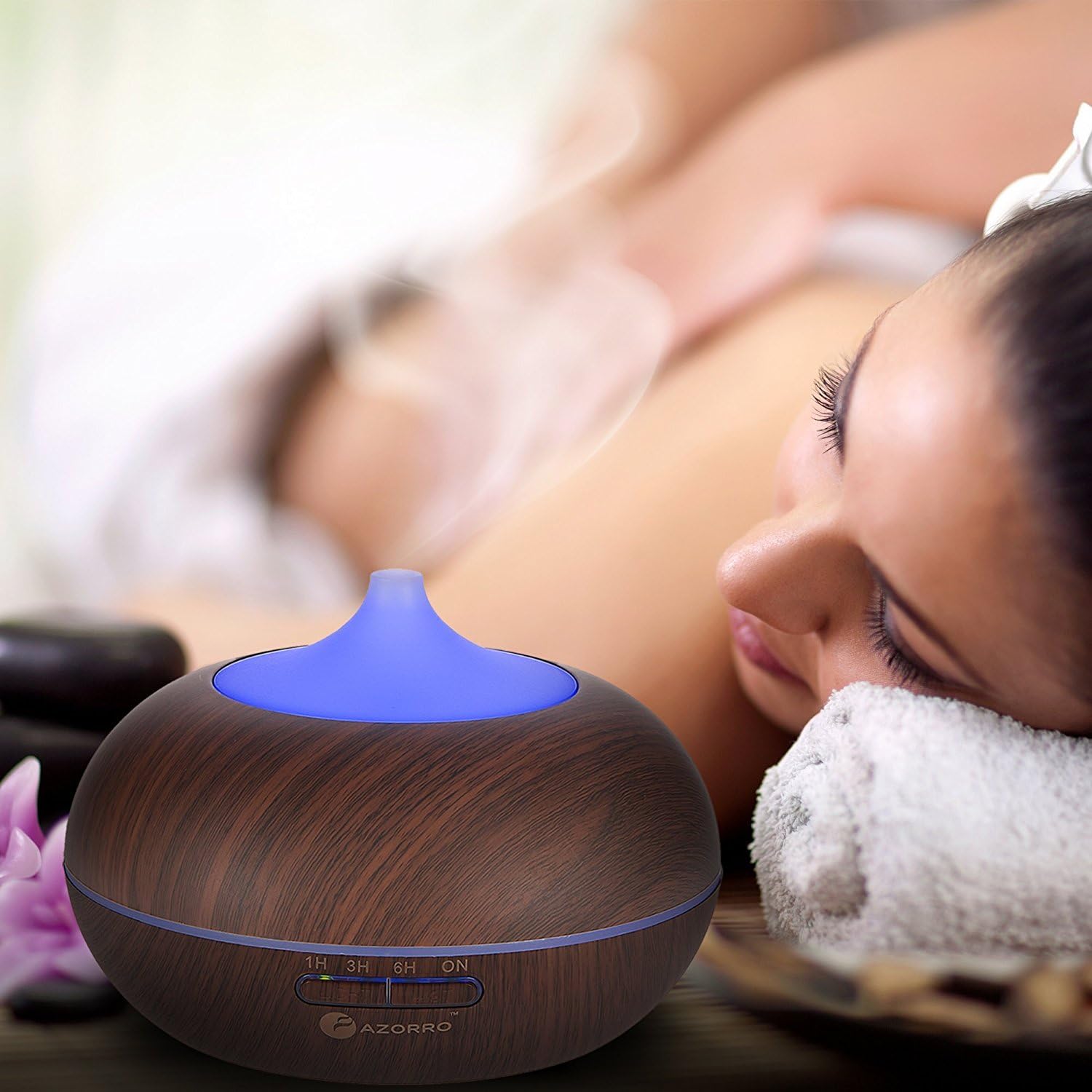 Essential Oil Diffuser 300ML, WoodGrain Ultrasonic Cool Mist Humidifier 16 LED Soothing Color Lights 16 HOURS Continuous Mist -Waterless Auto Shut-off Great For Baby Rooms, Yoga, Office -Dark Wood