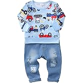 KIMI BEAR Toddler Baby Boy Clothes Fall Winter Outfits Long Sleeve Letter Printed Sweatshirt Pullover Tops + Jean Pants Set