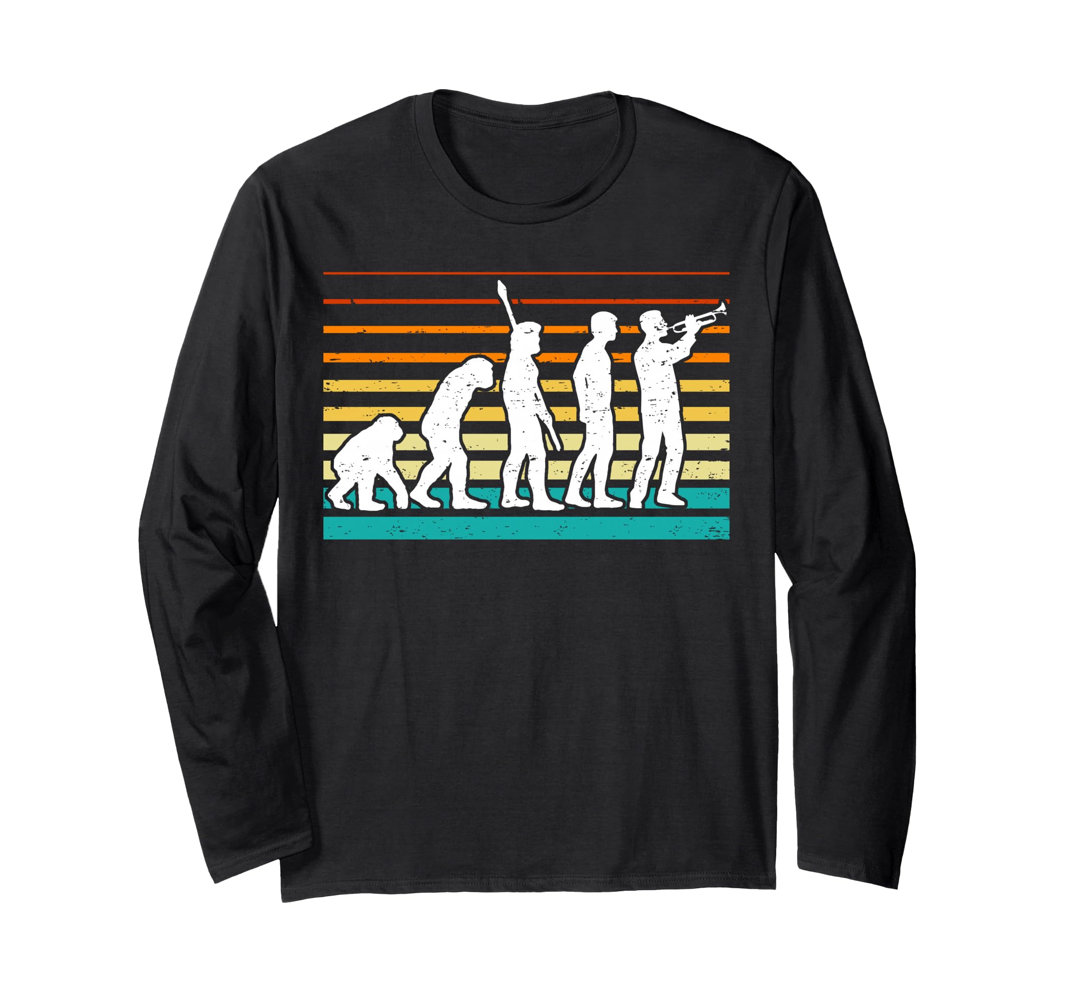 Retro Trumpeter Design Trumpet Player Evolution Vintage Long Sleeve T-Shirt