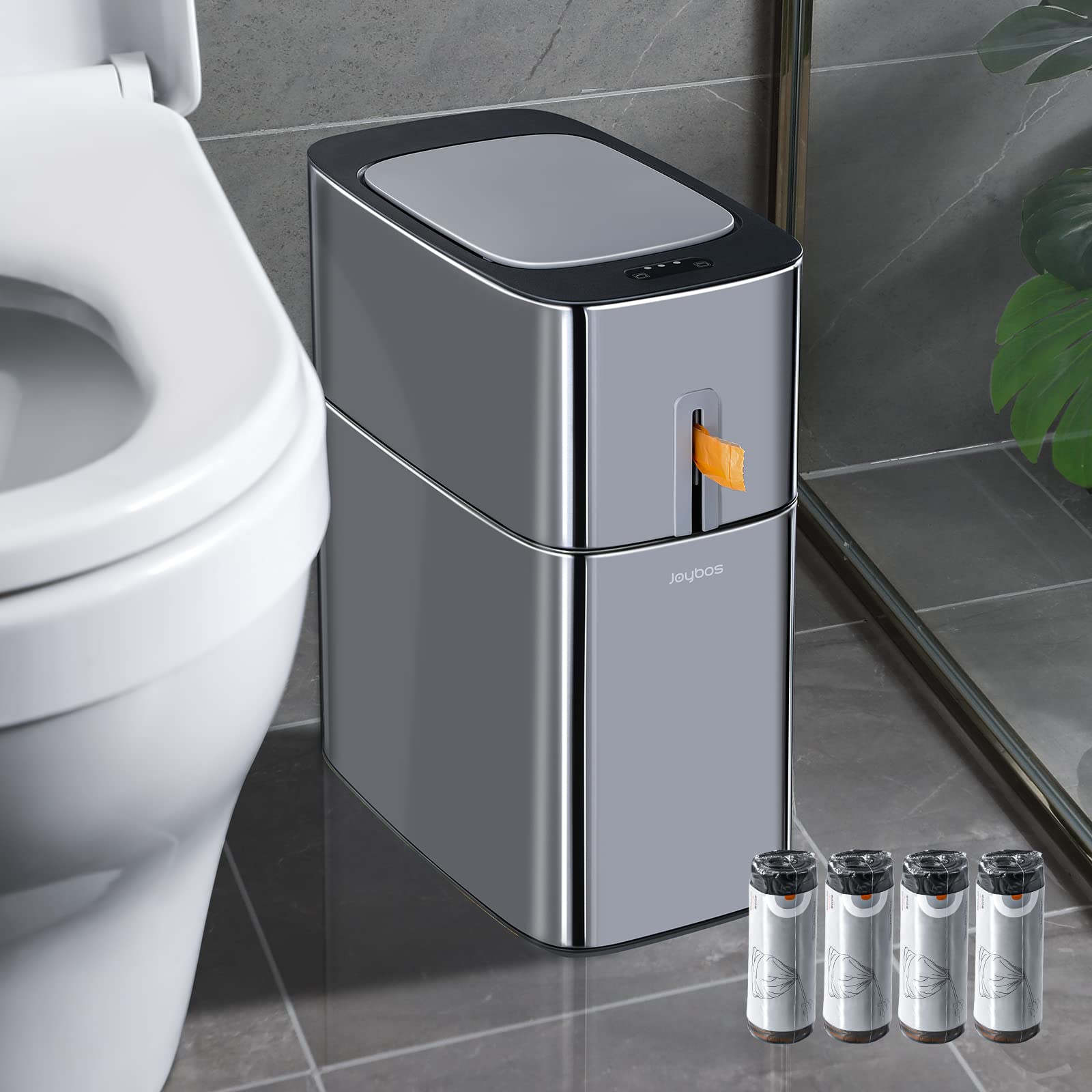 MOPUP Bathroom Trash Cans with Lids | 4.5 Gallon Motion Sensor Stainless Steel Automatic Privacy ...