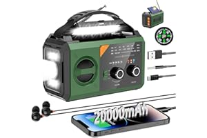 RAOUOEN 20000mAh Emergency Weather Radio, AM/FM/NOAA Hand Crank Radio with Wireless Speaker, Solar & Hand Crank Power, Built-in Flashlight, SOS Alarm, 15W Fast Charge