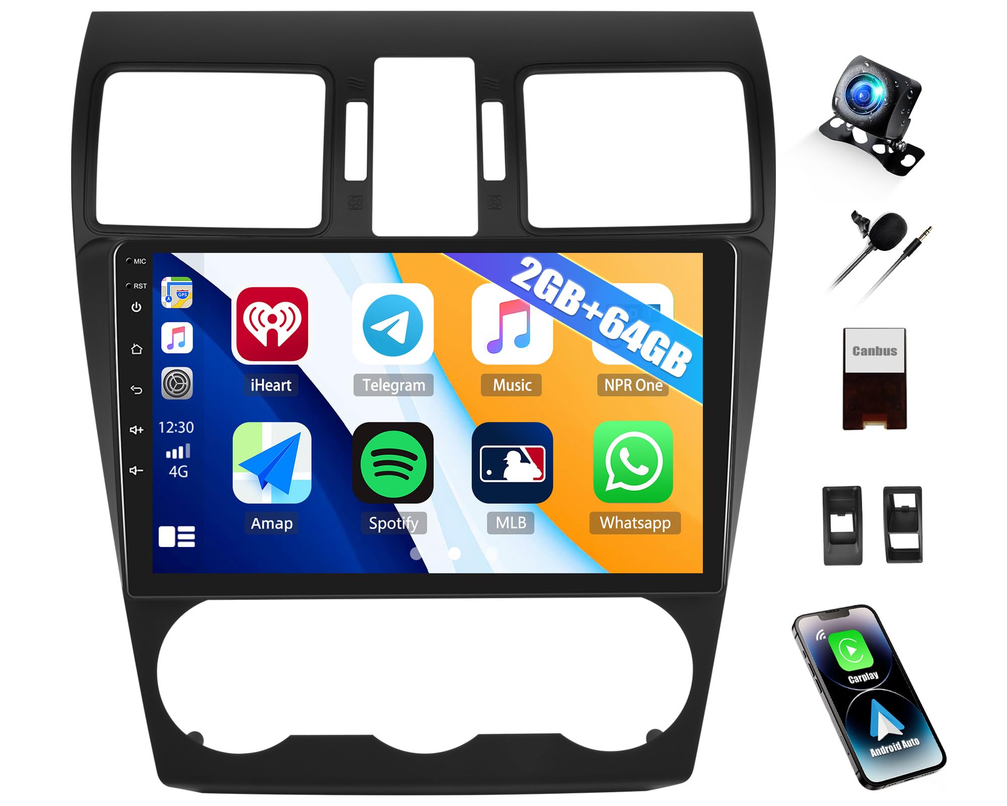 Photo 1 of 2G+64G Car Radio Stereo for Subaru Forester WRX Impreza XV 2013 2014 2015 with Wireless CarPlay Android Auto, Android 13 Head Unit, 9" Touch Screen Radio with GPS WiFi Bluetooth FM HD Backup Camera