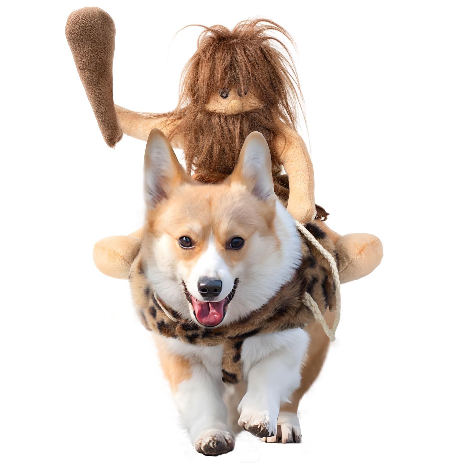 Photo 1 of DELIFUR Dog Halloween Costume Funny Dog Cowboy Riding Costume Pet Costume Cat Suit Cowboy Rider Style for Small Medium Large Dogs (Primitive Man, Large)