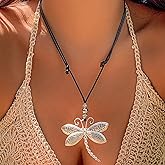 DOCCESTU Dragonfly Necklace Bohemian Women's Necklace Fashion Layered Leather Necklace Retro Ethnic Style Adjustable Beach Necklace Women's Personalized Dragonfly Collar