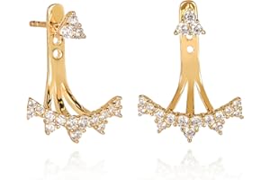 Namana Crown Ear Jacket Earrings for Women in 925 Sterling Silver, Unique Silver or Gold Earrings for Women, Cute 925 Sterling Silver Earrings for Women with Cubic Zirconia Stones