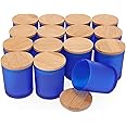 Antimbee Sapphire Blue Glass Candle Container Jars (15 Pack) with Bamboo Lids - 6 oz Empty Candle Tins, Dishwasher Safe