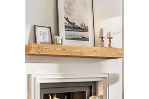 ABSWHLM 72x8x5 Fireplace Mantel - Handcrafted Rustic Solid Wood Wall Mounted Floating Shelf with Invisible Heavy Duty Wood Bracket (Natural)