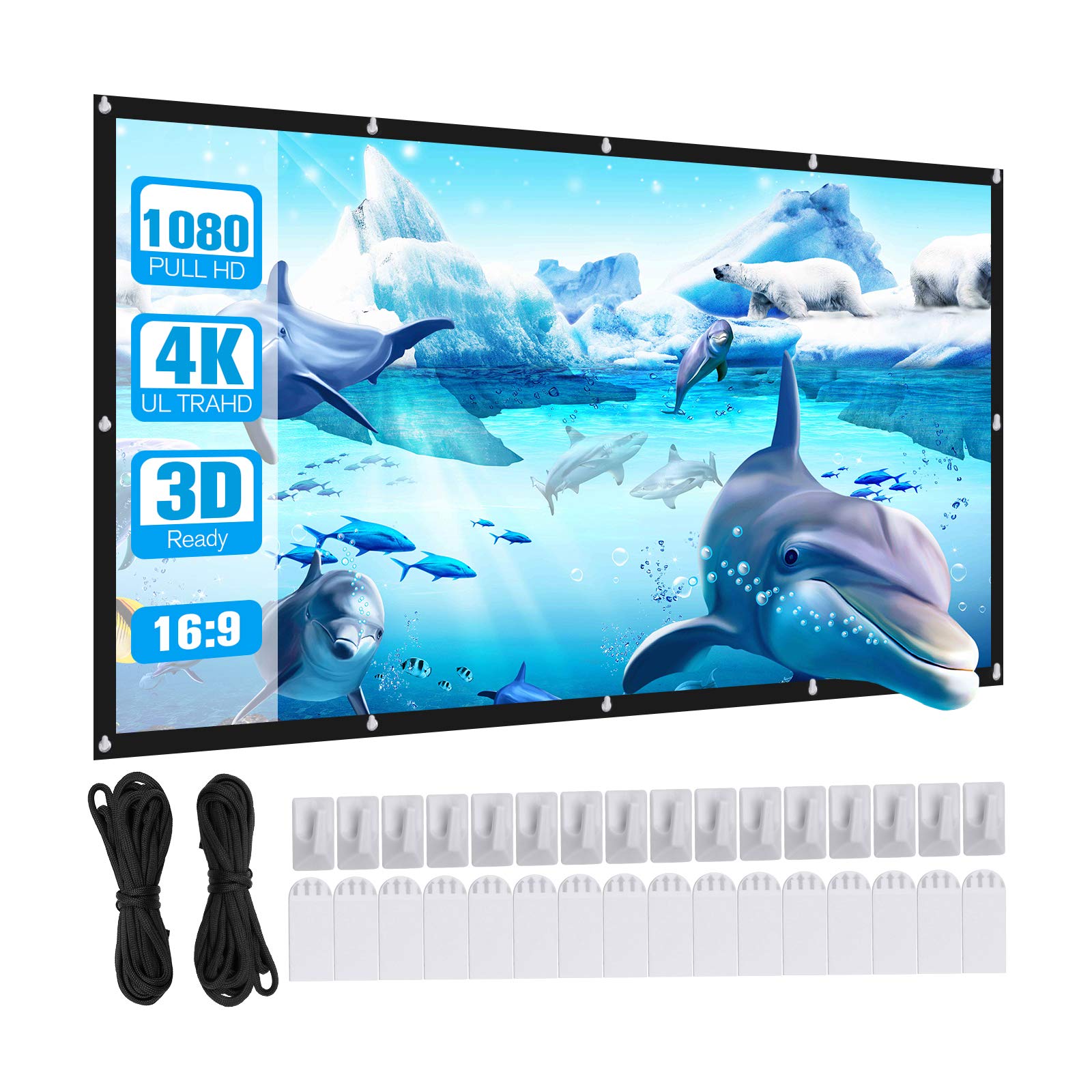 Projector Screen 100 Inch,Powerextra 16:9 HD 4K Foldable Anti-Crease Portable Projection Screen for Home Theater Indoor Outdoor Movie Screen,Support Double-Sided Projection