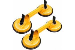 KVNTOOLS 2 Pack Glass Suction Cup Heavy Duty Aluminum Vacuum Plate Handle Holder Heavy Duty Glass Lifter/Tile Suction Cup Lifter/Moving Glass/Lift Pads (Aluminum, Yellow) (Yellow)