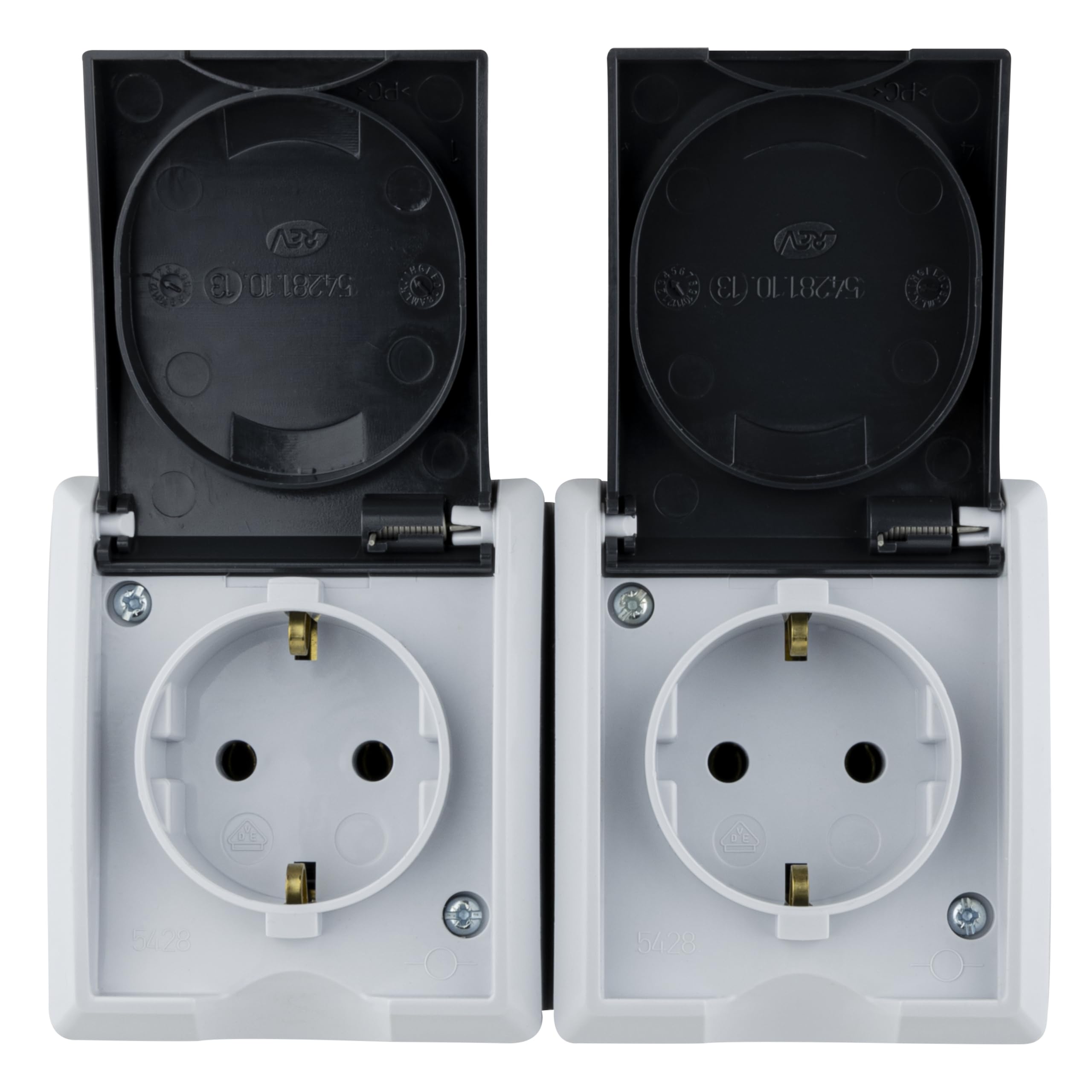 REV AquaForm Double Socket Wet Room Socket, IP44, Single Pole, Surface-Mounted, Grey โ image 1