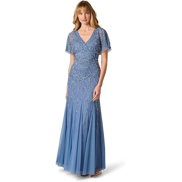 princess polly baby blue dress ADRIANNA PAPELL 041900220 SHORT SLEEVE BEADED SHEATH main image 0