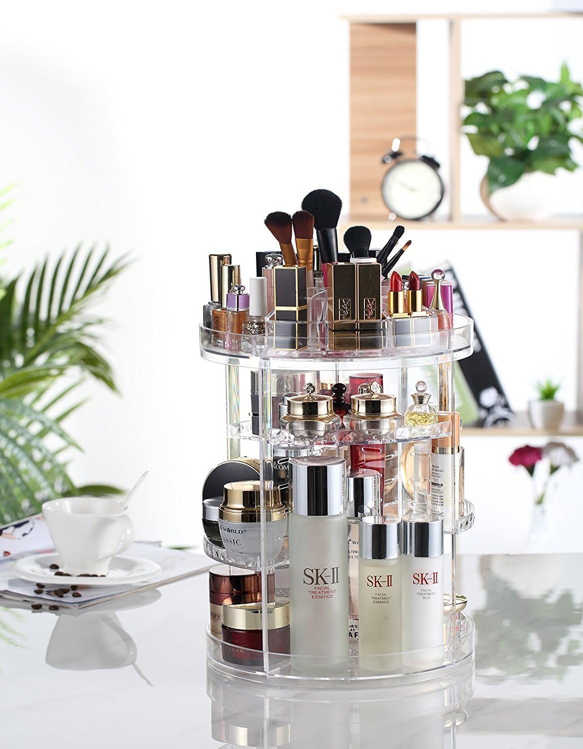 Makeup Organizer, 360 Degree Rotating Adjustable Cosmetic Storage Display Case with 8 Layers Large Capacity, Fits Jewelry,Makeup Brushes, Lipsticks and More, Clear Transparent: Home & Kitchen
