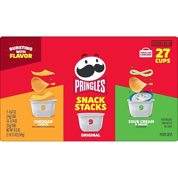 PRINGLES POTATO CRISPS CHIPS, ON-THE-GO SNACKS, SNACK STACKS, VARIETY PACK, 19.3OZ BOX (27 CUPS)​​