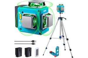 KEZERS 3 x 360 Self Leveling Laser Level with Tripod, Green Laser Line Tool for Picture Hanging & Construction, Remote Controller & Rechargeable Battery, L-Bracket & Carry Pouch Included