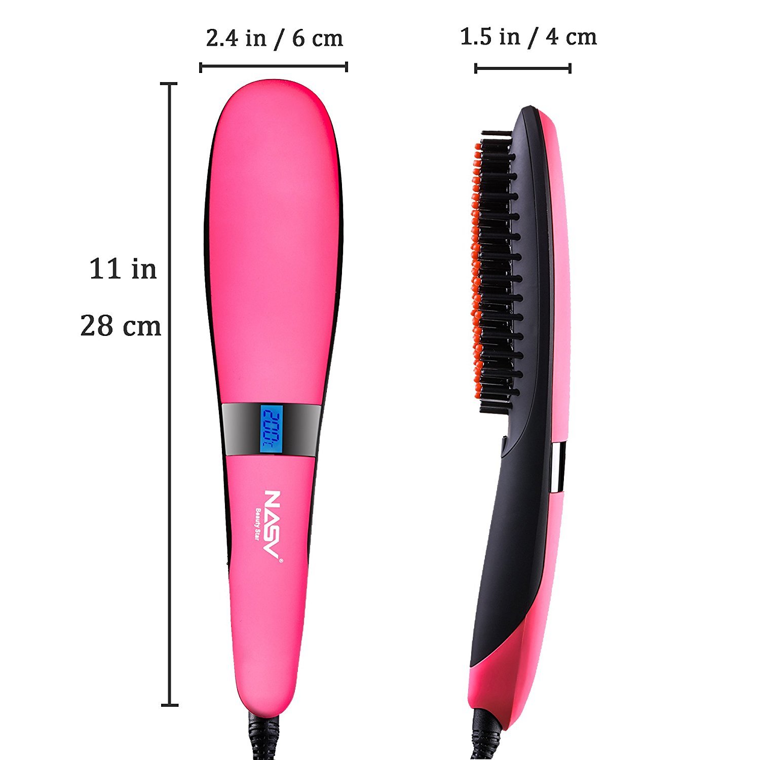 Hair Straightener Brush, INMISS Electric Ionic Ceramic Hair Straightening Brush with Auto Shut Off Temperature Lock Function - Pink