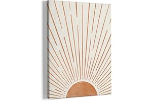 HIWX Boho Sun Framed Canvas Pictures Wall Art Decor,Boho Wall Art,Boho Office Bathroom Decor,Bohemian Boho Sun Sunrise Sunshine Wall Art Decoration For Bathroom Office Room Bedroom 11x14 (Orange)