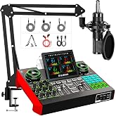 Podcast Equipment Bundle with P15 Condenser Microphone, Audio Mixer with Voice Changer, Noise Reduction &amp; Sound Effects