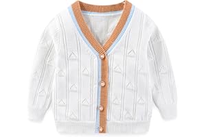 FNAOBAI Toddler Boys Cardigan Sweater Boys Long Sleeve V-Neck Cotton Sweater Kids Jacket Knit Button Tops Outwear for Fall Winter