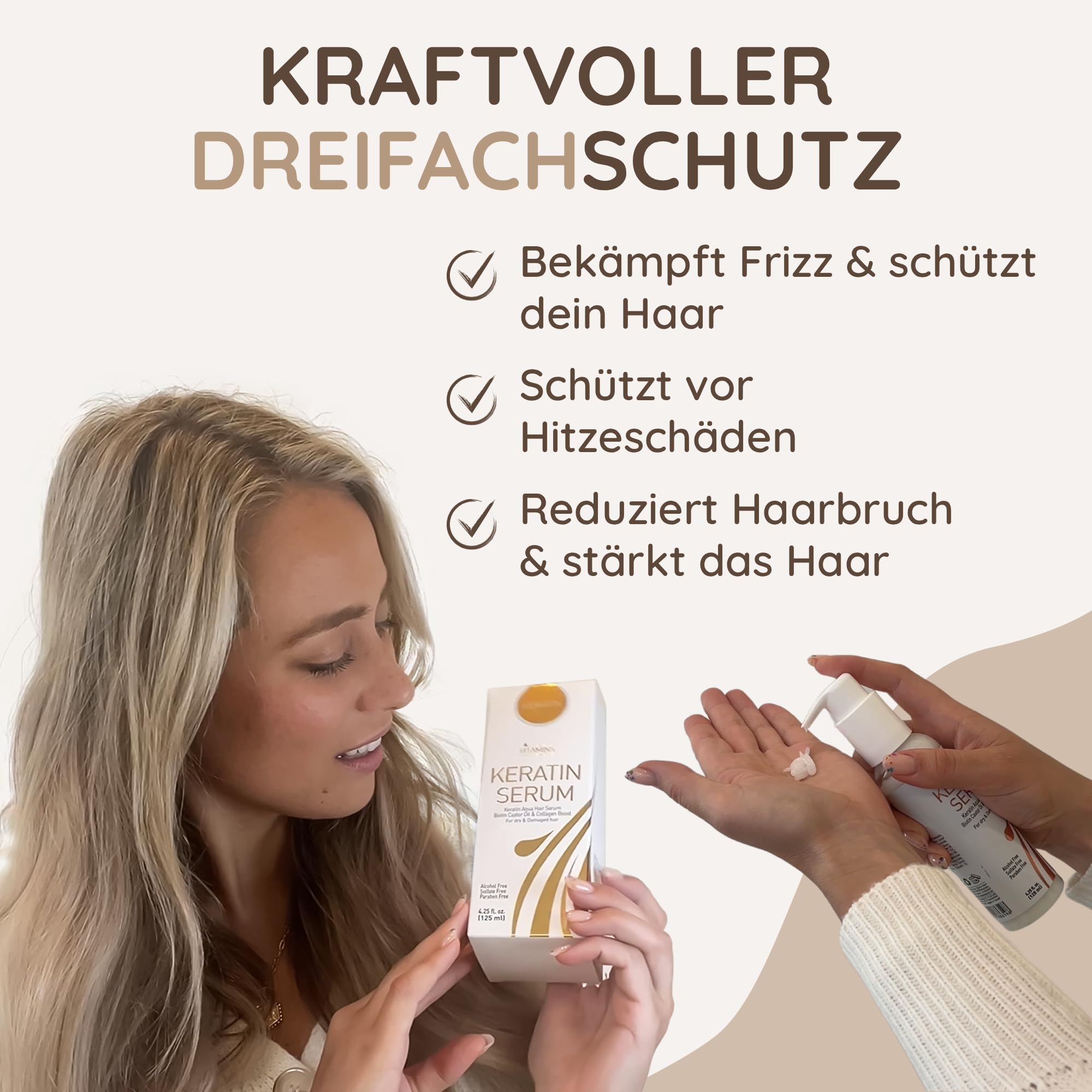Vitamins Haar Serum Keratin Haarpflege - Biotin, Kollagen und Castor Oil Anti Frizz Haarserum - Kokosöl Hitzeschutz Finish Protein Treatment für kaputte trockene Haare 4