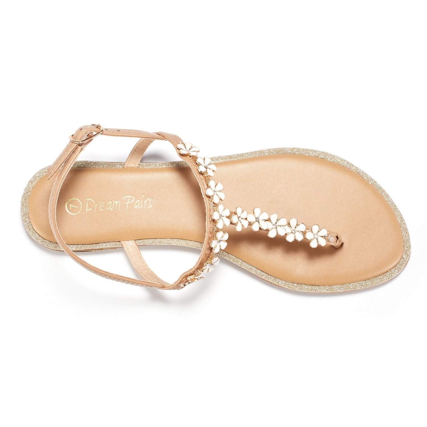 DREAM PAIRS Women's Nude T-Strap Flat Sandals Size 9 M US - Image 4