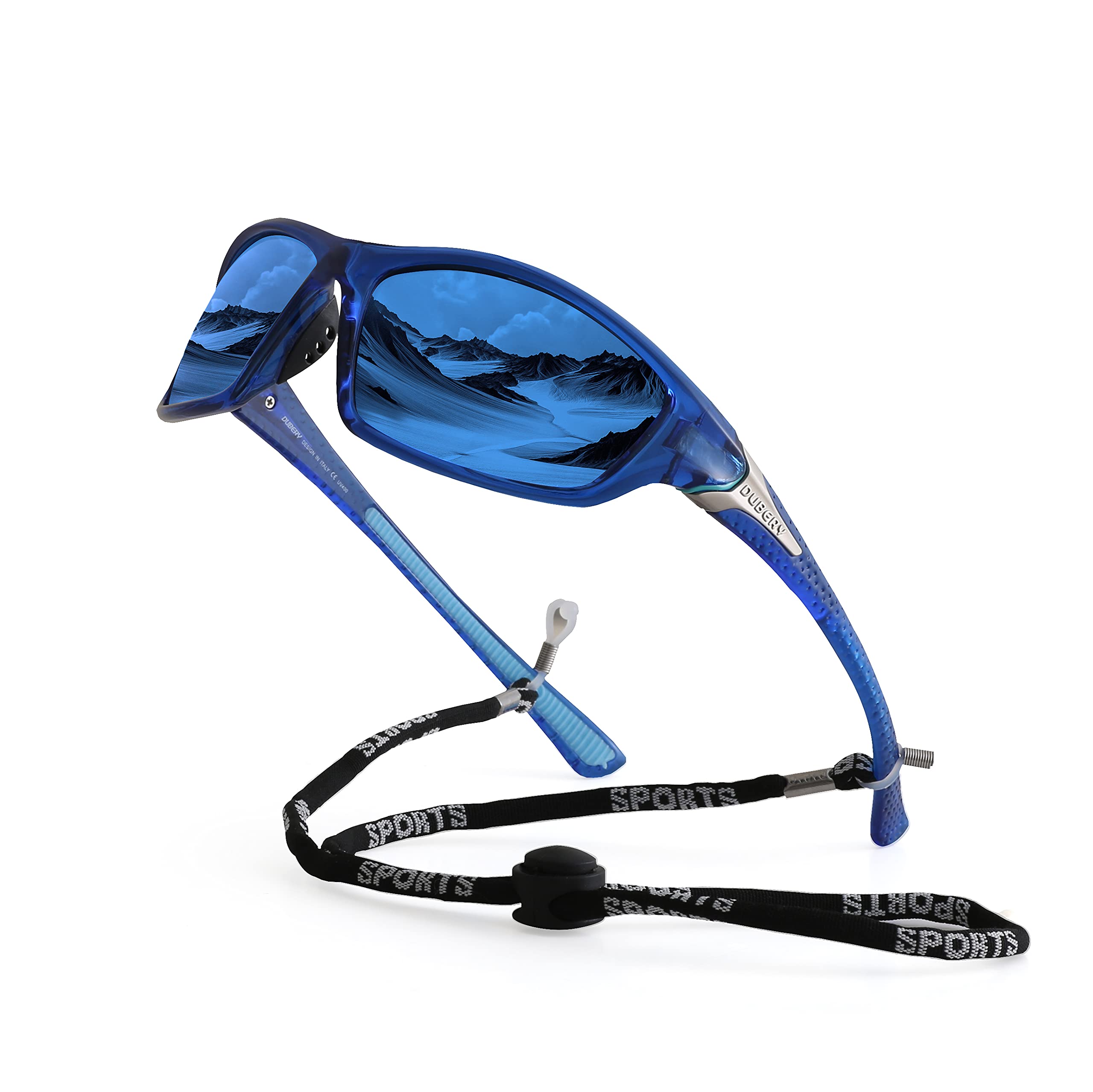 yoofun Polarized Sports Sunglasses for Men Driving Cycling Fishing Sun Glasses 100% UV Protection with Glasses Rope Strap, Blue&Silver/Black