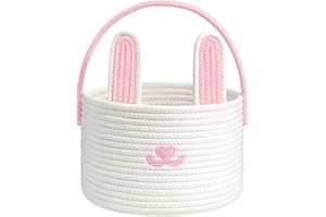 HiChen Baby Easter Basket Empty Gift Baskets, Bunny Baskets for Toddlers Boys Girls, Easter Egg Basket with Decorative Rabbit, Pink