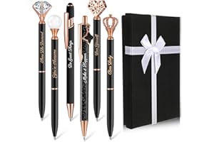 Qeeenar 6 Pcs Fancy Pens for Women Crystal Diamond Pen for Journaling Pretty Glitter Ballpoint with Box Inspirational Gifts for Women Girls College Students Cute Back to School Gifts(Black)
