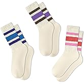 American Trends Retro Striped Crew Socks for Women Slouchy Athletic Calf Tube Socks Running Golf Tennis Volleyball Etc