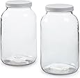 2 Pack - 1 Gallon Glass Jar w/Plastic Airtight Lid, Muslin Cloth, Rubber Band - Wide Mouth Easy to Clean - BPA Free & Dishwasher Safe - Kombucha, Kefir, Canning, Sun Tea, Fermentation, Food Storage