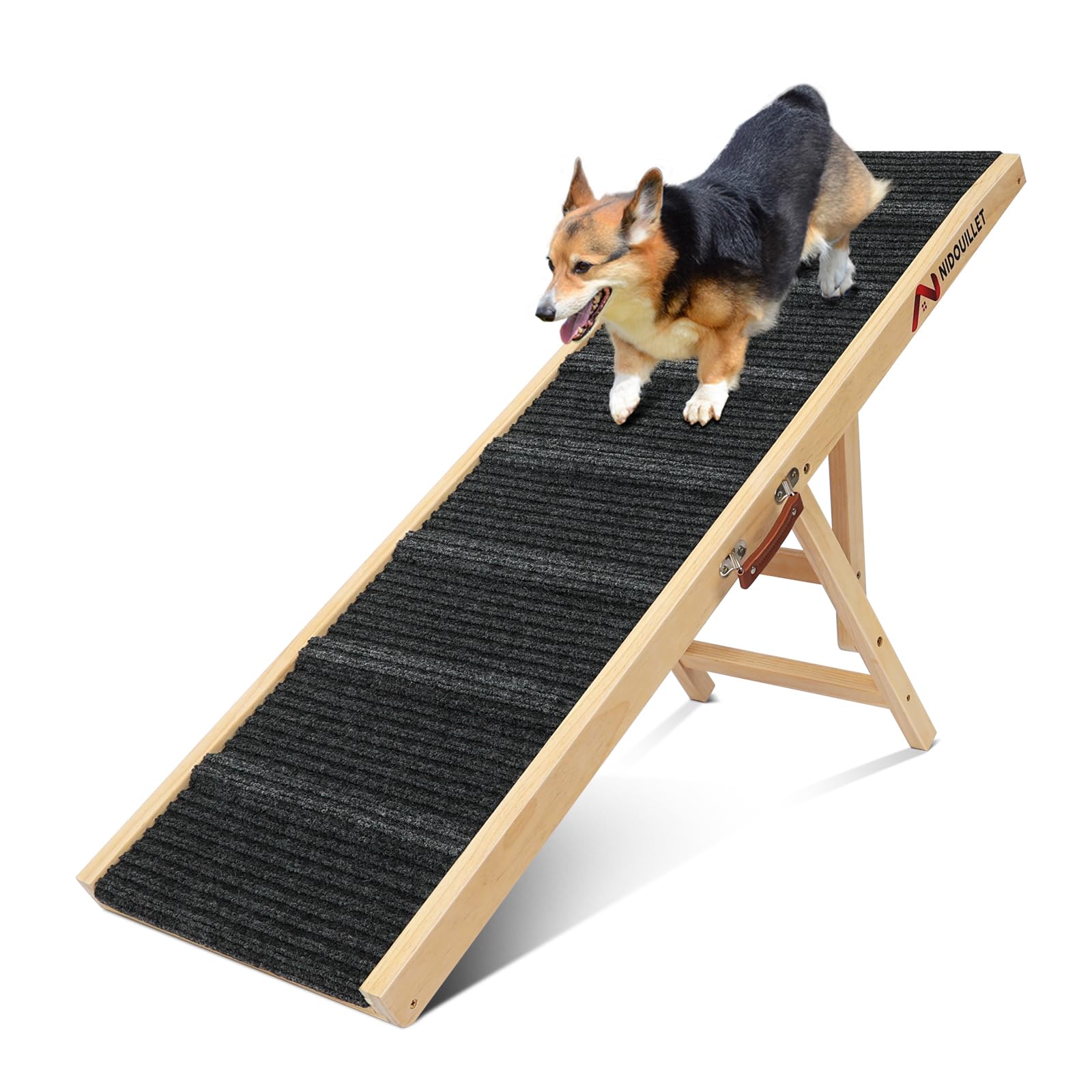 Photo 1 of Nidouillet Dog Ramp for Bed, 47.2" Long Wooden Foldable Dog Ramp, 6 Adjustable Heights from 15.7" to 27.6" with Anti-Slip