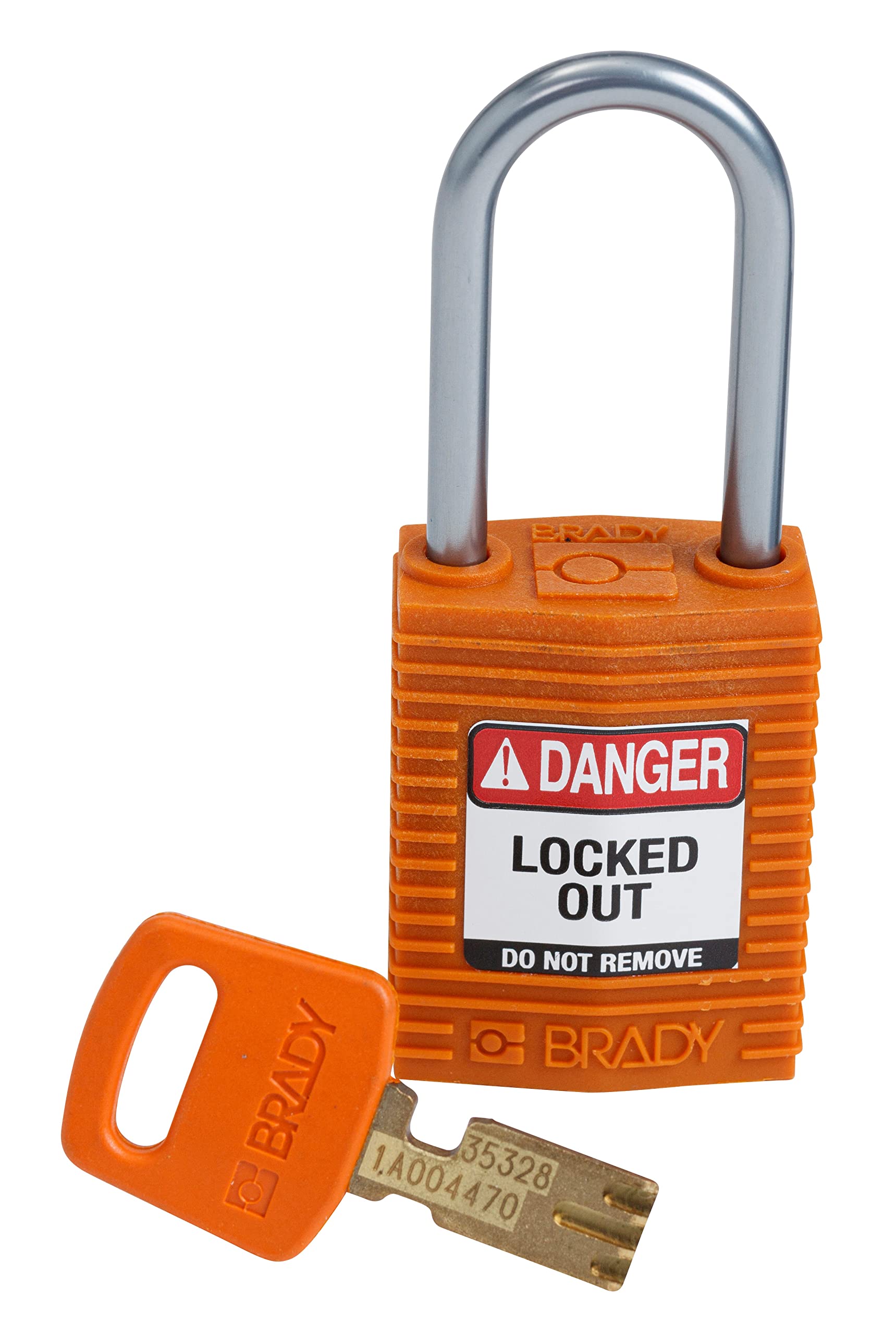 Brady SafeKey Padlock, Orange, 3.0 in H x 1.25 in W x 0.75 in D
